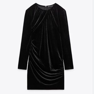 Zara Black Velvet Long Sleeve Midi Dress